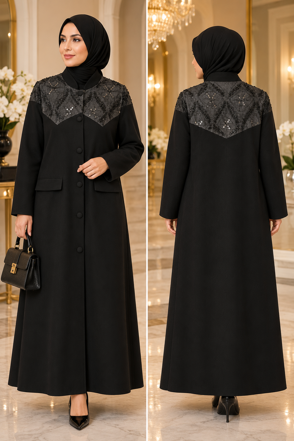 Noir Royal Embellished Abaya