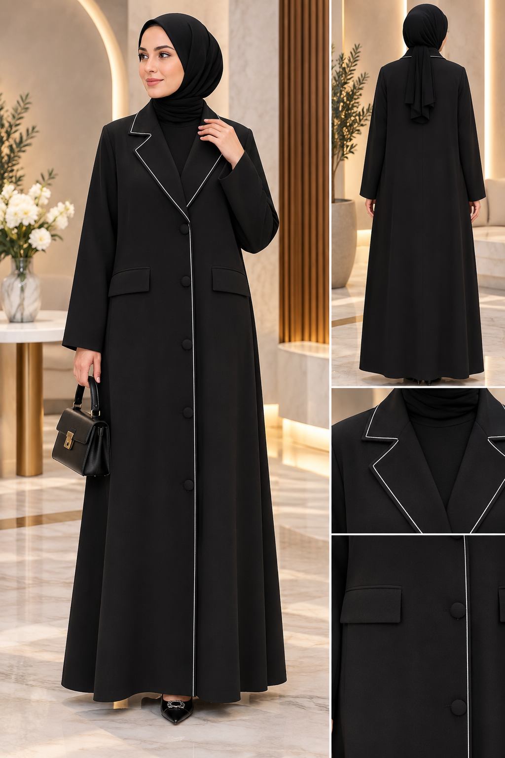 Black Elegance Piped Abaya