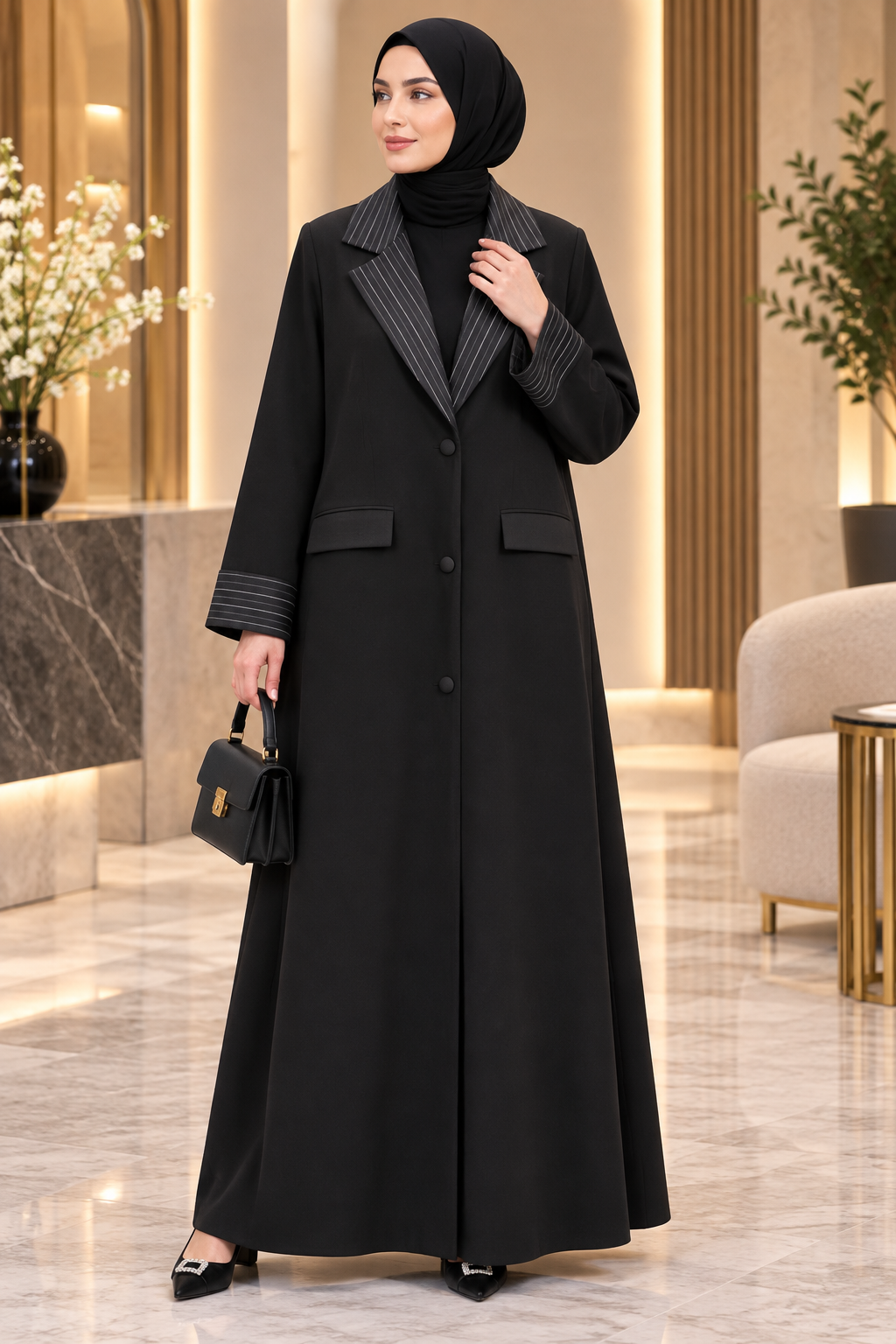 Lunara Stripe-Cuff Abaya
